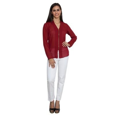 Women sheer shirts metal zipper shirt