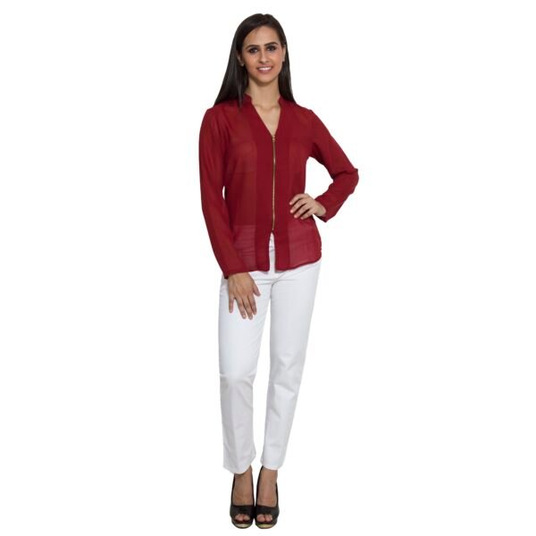 Women sheer shirts metal zipper shirt