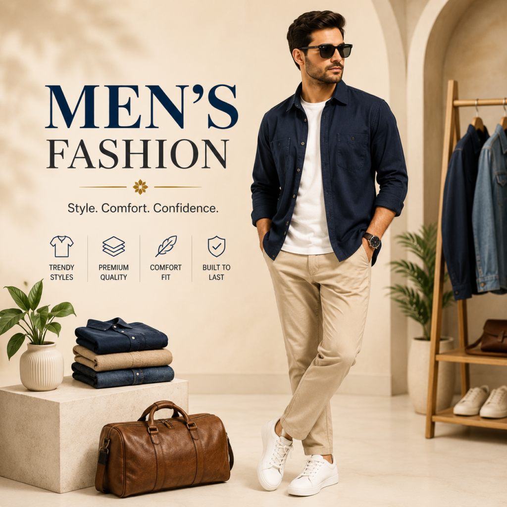 Premium Men's Fashion Collection featuring stylish casual and smart casual clothing for men at Sakuda Fashion & Lifestyle Store.
