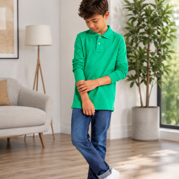 Boys Long Sleeve Polo T-Shirt in Green